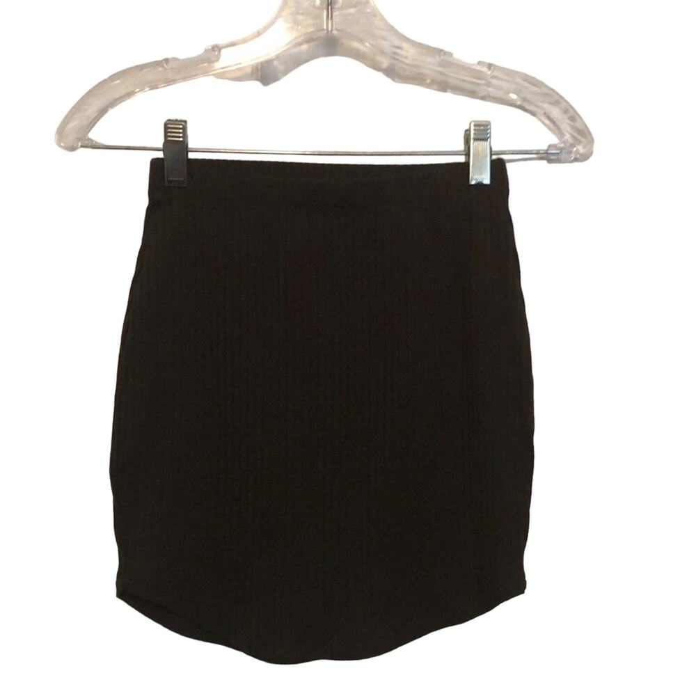 Cotton On Dark Olive Green Ribbed knit Mini Skirt Size XS Bodycon Curved Hem
